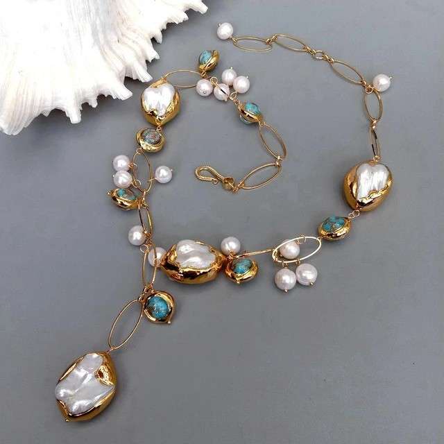 Vintage Mother Of Pearl Shell Blue Murano Glass Necklace.
