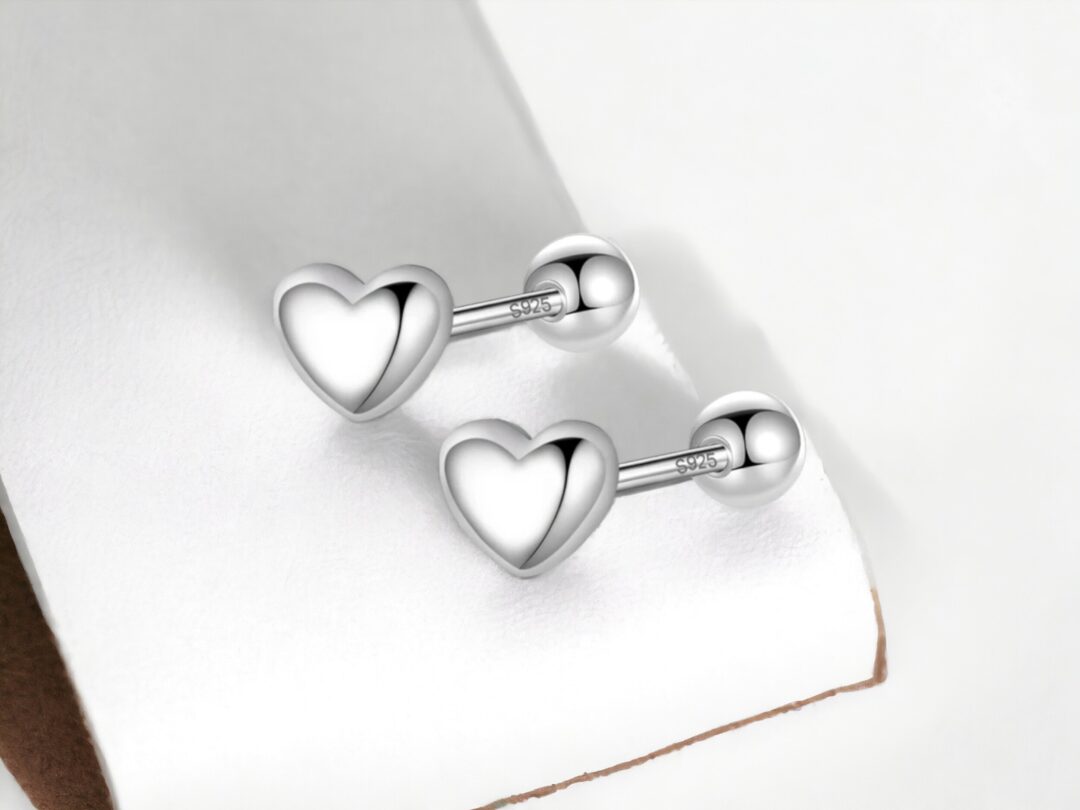 ariastop 925 Sterling Silver Fashion Romantic Heart Beads Screw Stud Earrings